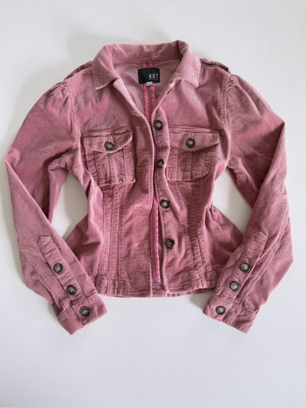 KUT from the Kloth Pink Corduroy Fitted Utility Jacket Button Front